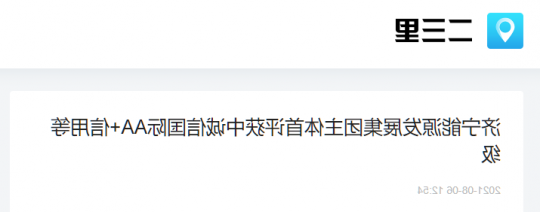 二三里资讯丨济宁能源发展集团主体首评获中诚信国际AA+信用等级
